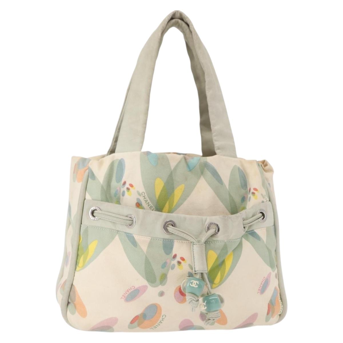 CHANEL Tote Bag Canvas White Silver CC Auth yk19774