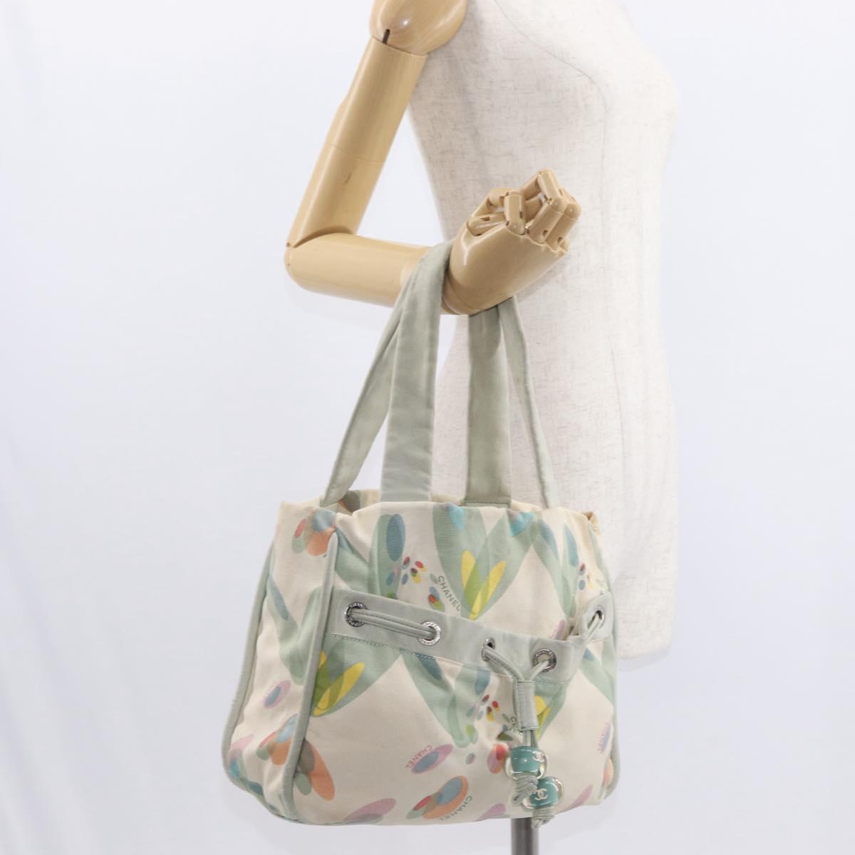 CHANEL Tote Bag Canvas White Silver CC Auth yk19774