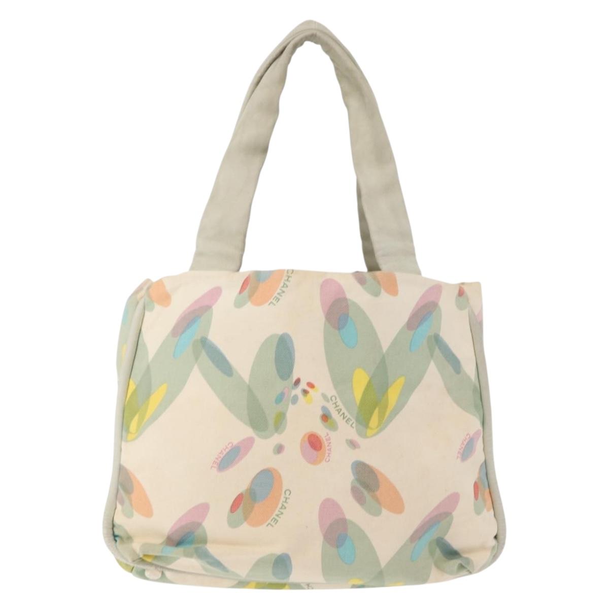 CHANEL Tote Bag Canvas White Silver CC Auth yk19774