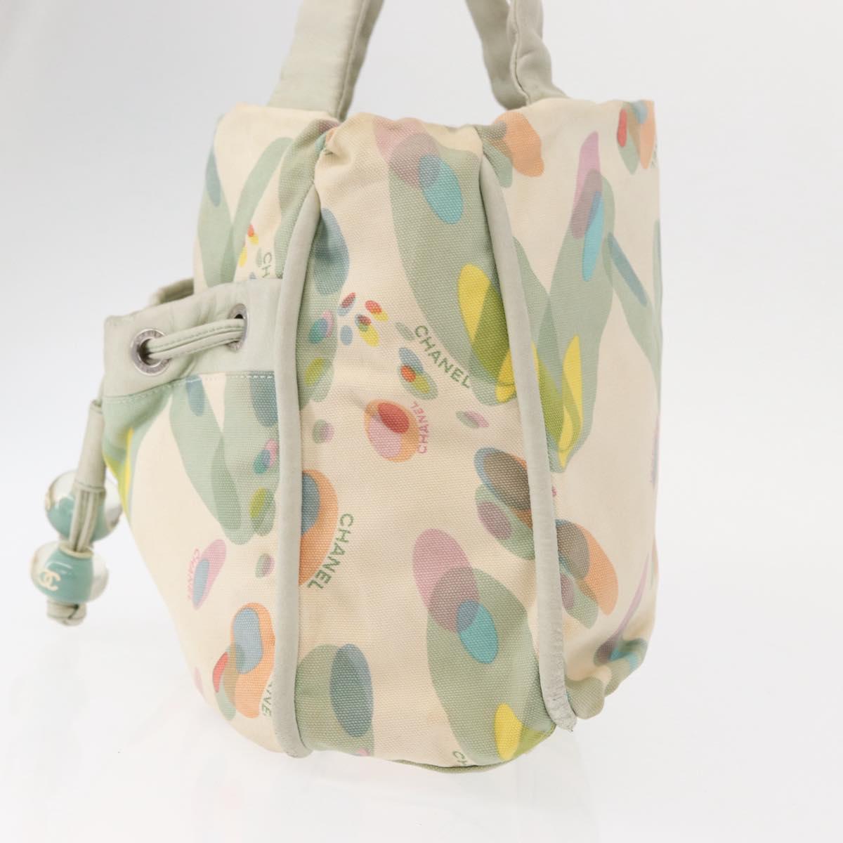 CHANEL Tote Bag Canvas White Silver CC Auth yk19774