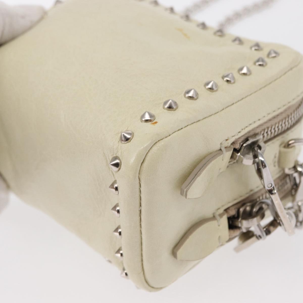 Miu Miu Chain Shoulder Bag Leather Cream Silver Auth yk19775