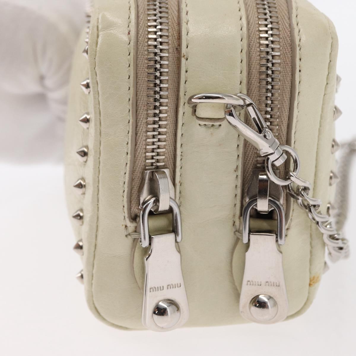 Miu Miu Chain Shoulder Bag Leather Cream Silver Auth yk19775