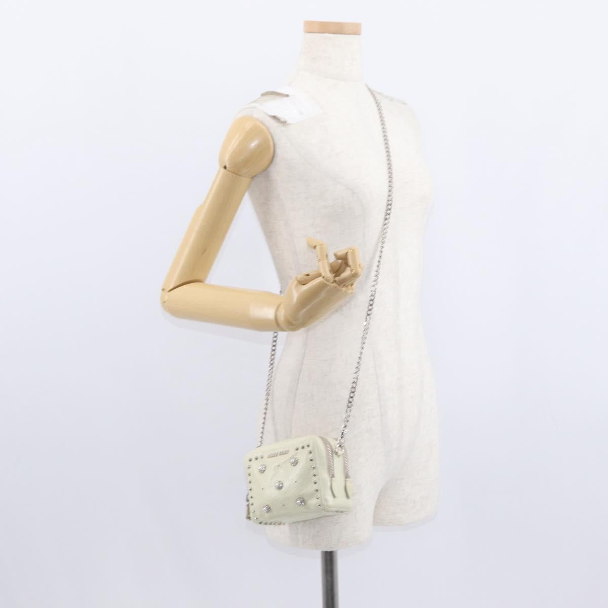 Miu Miu Chain Shoulder Bag Leather Cream Silver Auth yk19775