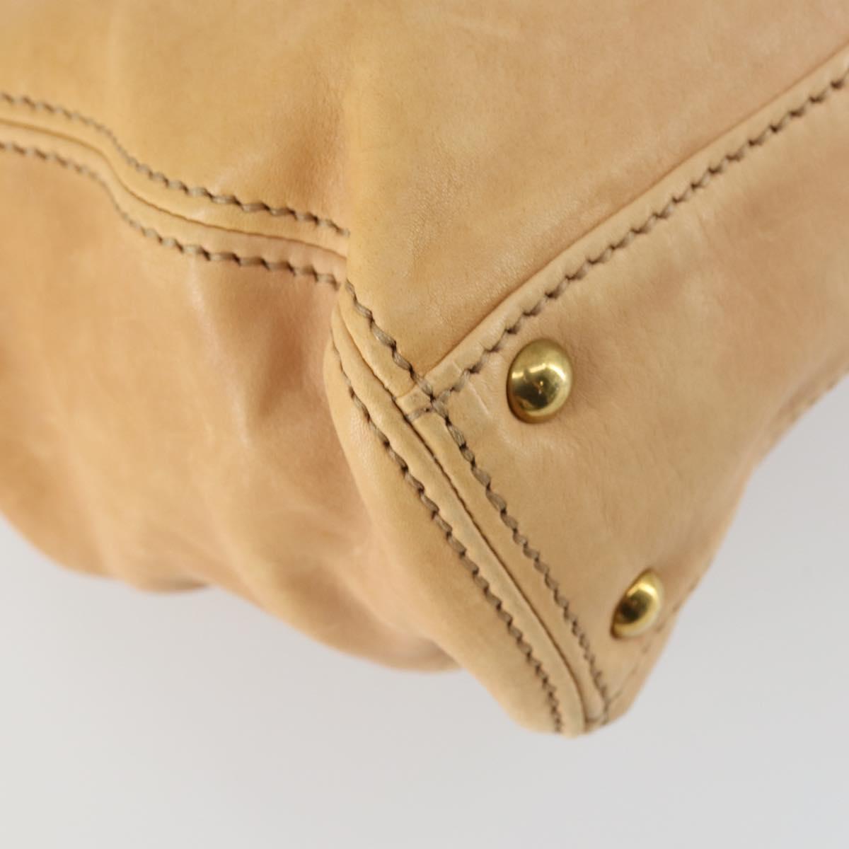 Miu Miu Tote Bag Leather Beige Gold Auth yk19778