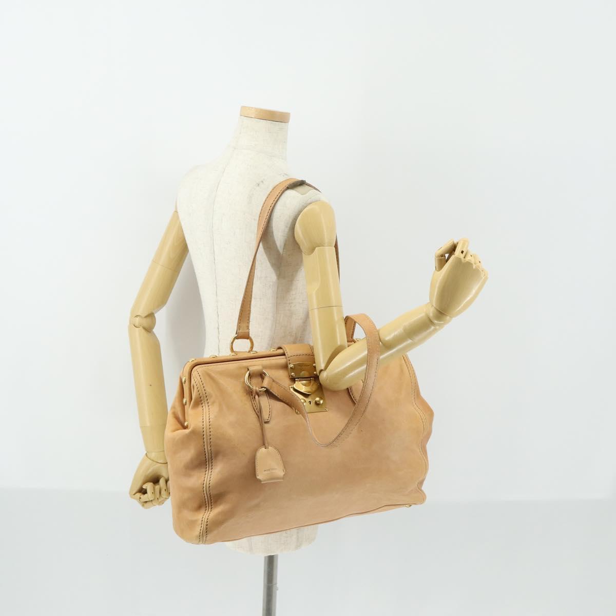 Miu Miu Tote Bag Leather Beige Gold Auth yk19778