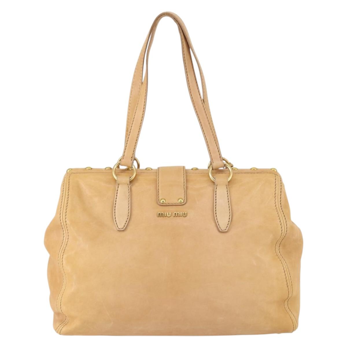 Miu Miu Tote Bag Leather Beige Gold Auth yk19778