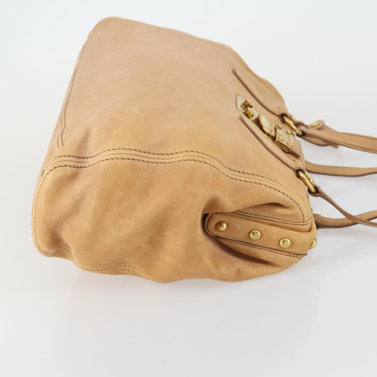 Miu Miu Tote Bag Leather Beige Gold Auth yk19778
