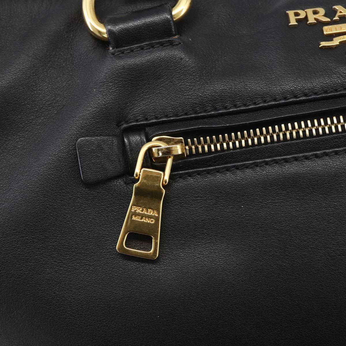 PRADA Hand Bag Leather 2way Black Gold Auth yk19782