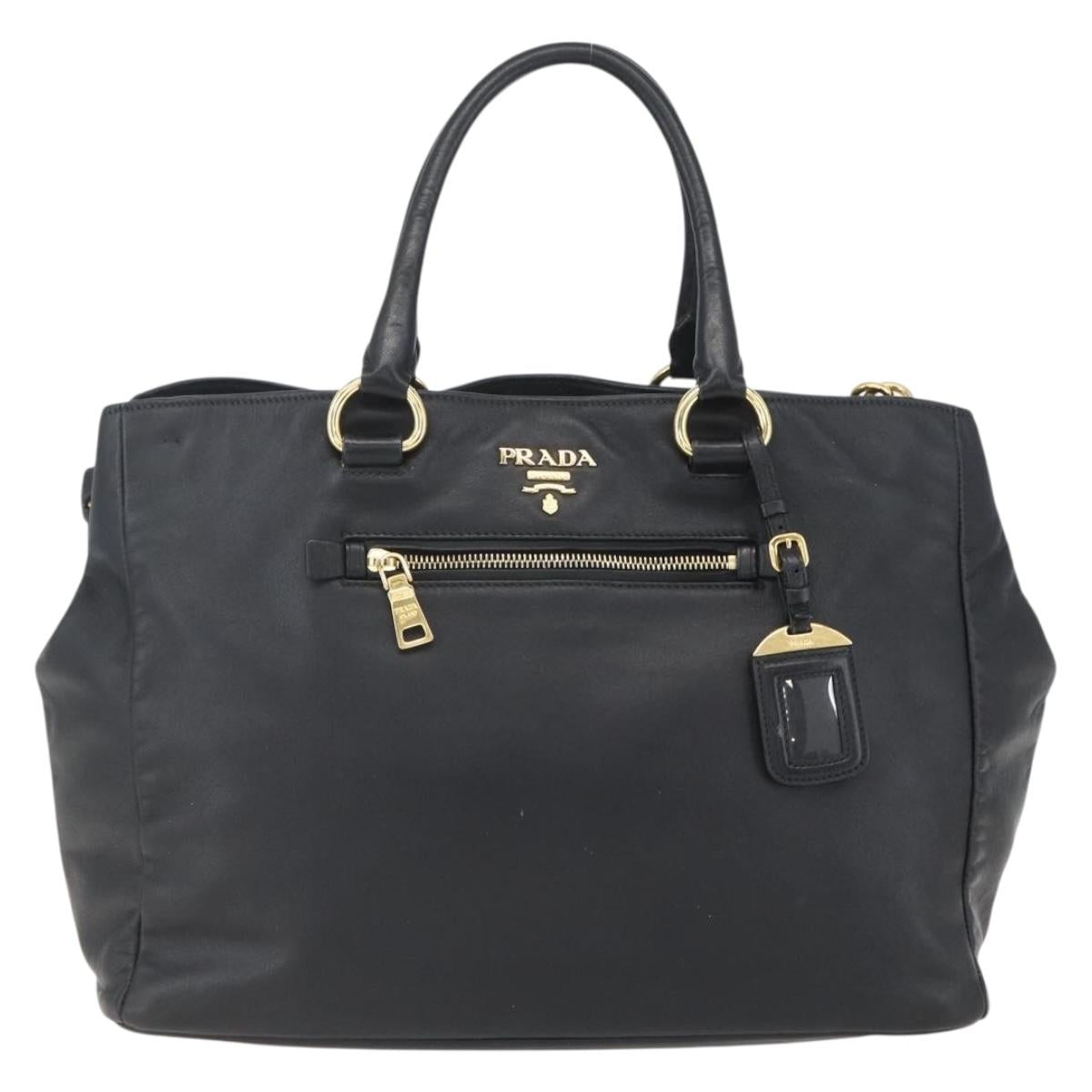 PRADA Hand Bag Leather 2way Black Gold Auth yk19782