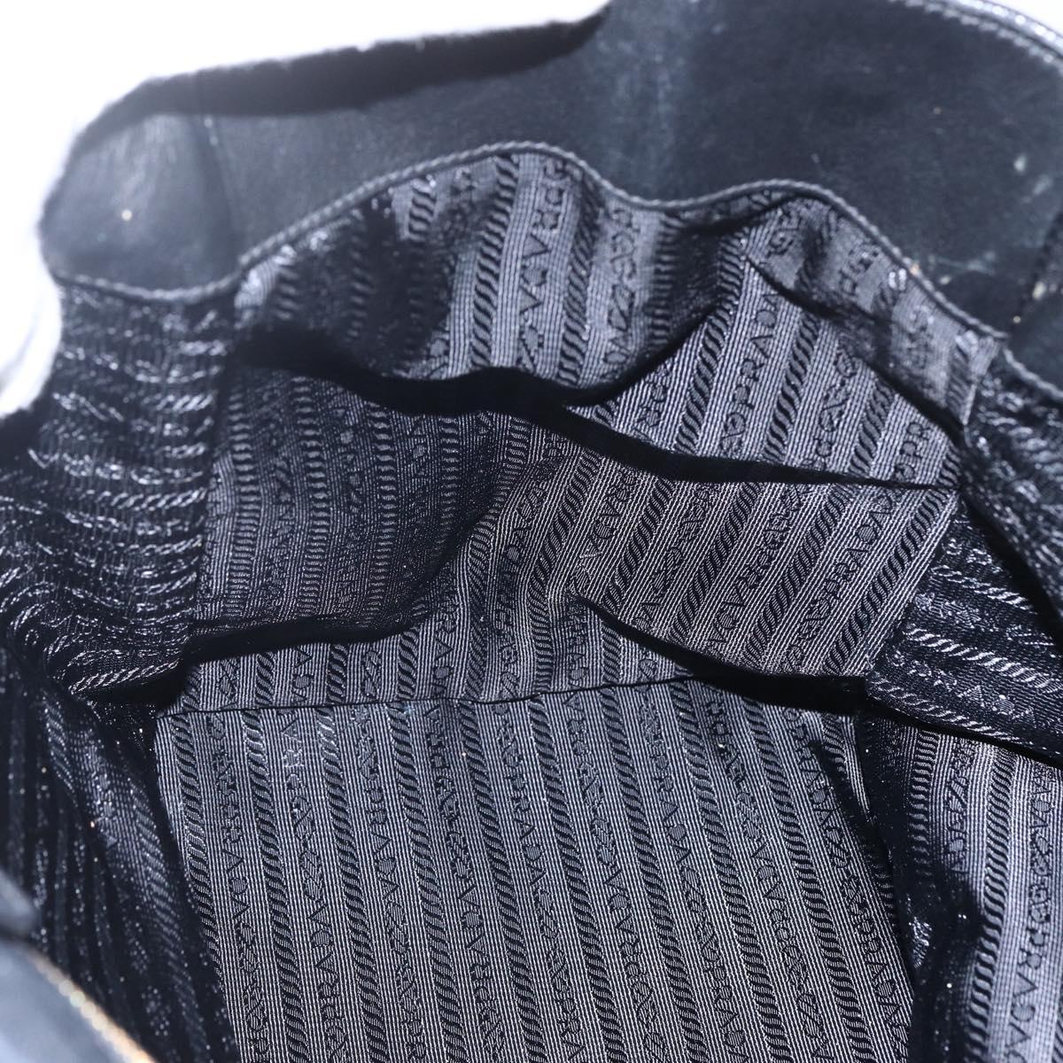 PRADA Hand Bag Leather 2way Black Gold Auth yk19782