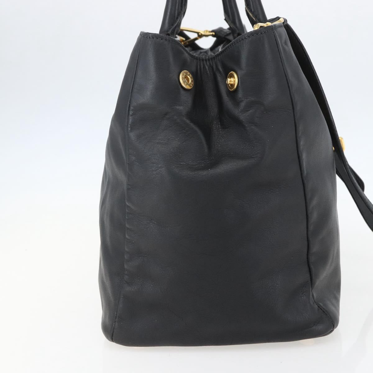 PRADA Hand Bag Leather 2way Black Gold Auth yk19782