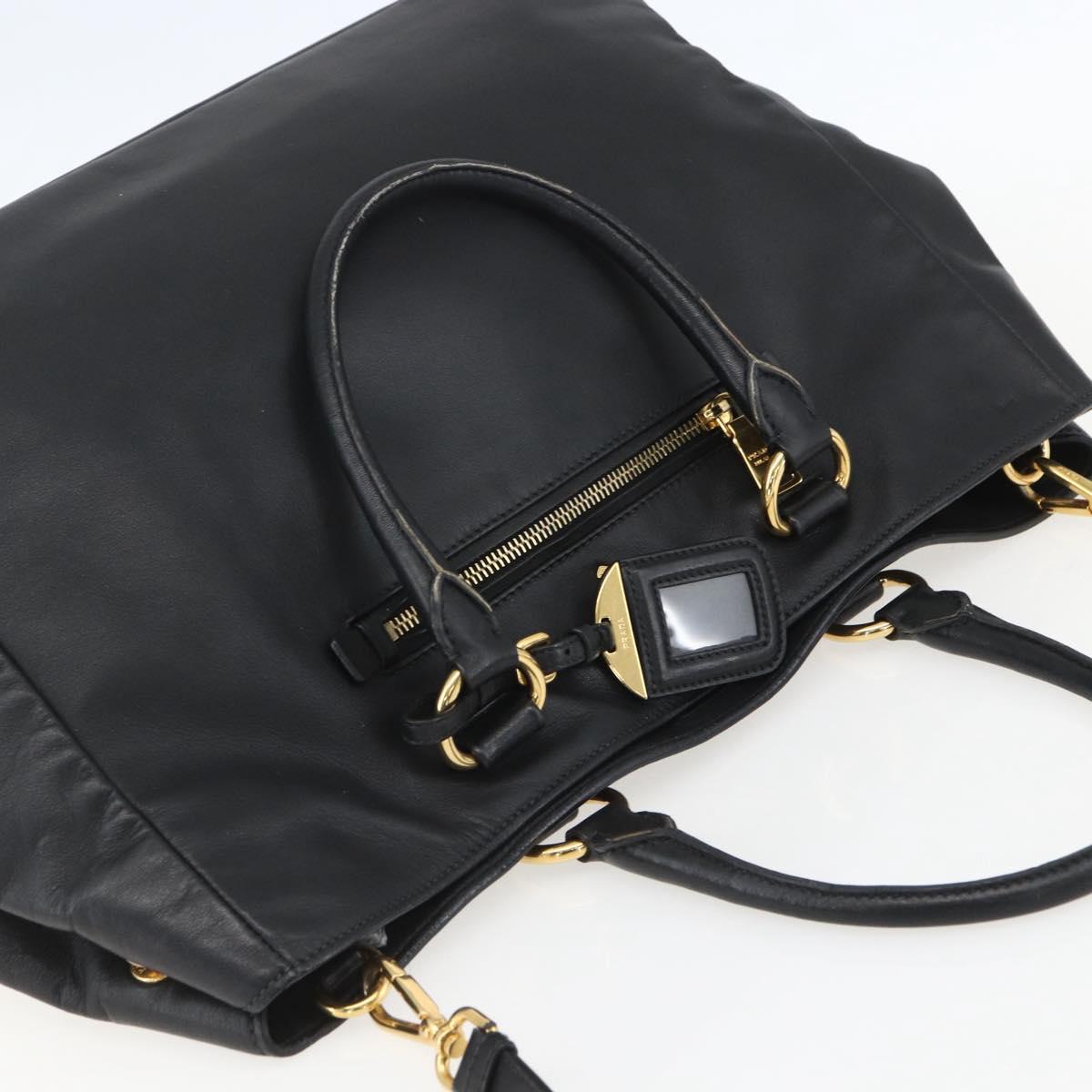 PRADA Hand Bag Leather 2way Black Gold Auth yk19782