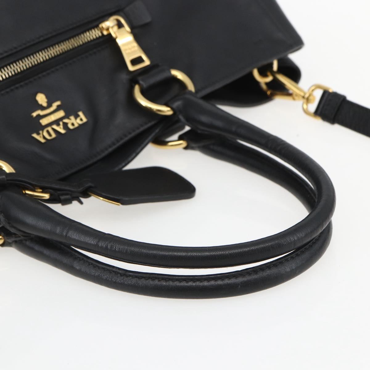PRADA Hand Bag Leather 2way Black Gold Auth yk19782