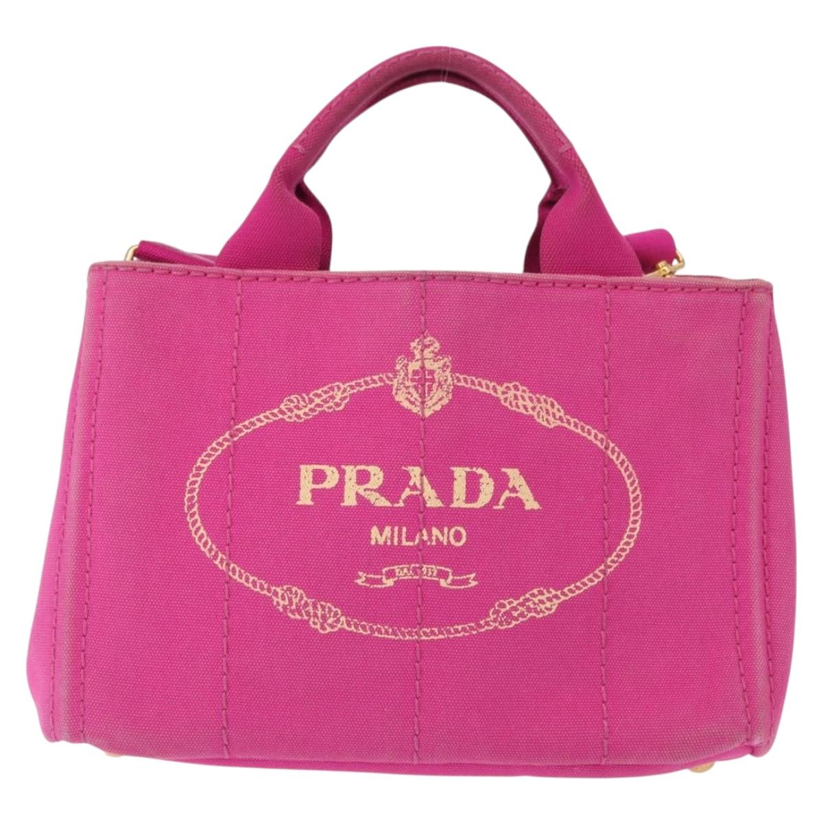 PRADA Canapa PM Hand Bag Canvas 2way Pink Gold Auth yk19785