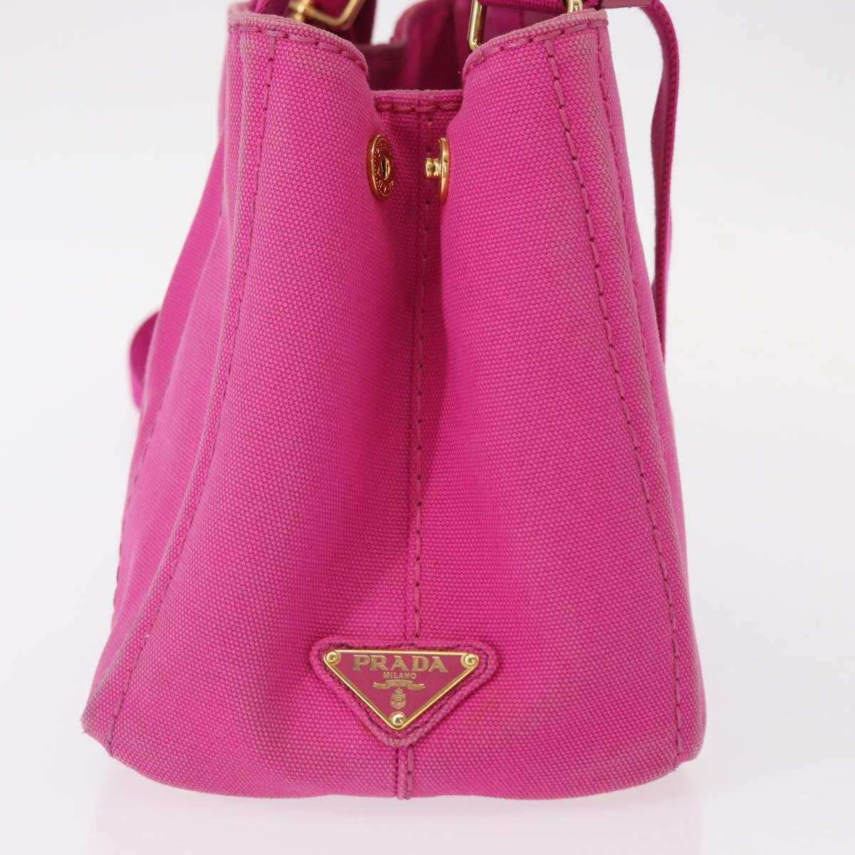 PRADA Canapa PM Hand Bag Canvas 2way Pink Gold Auth yk19785