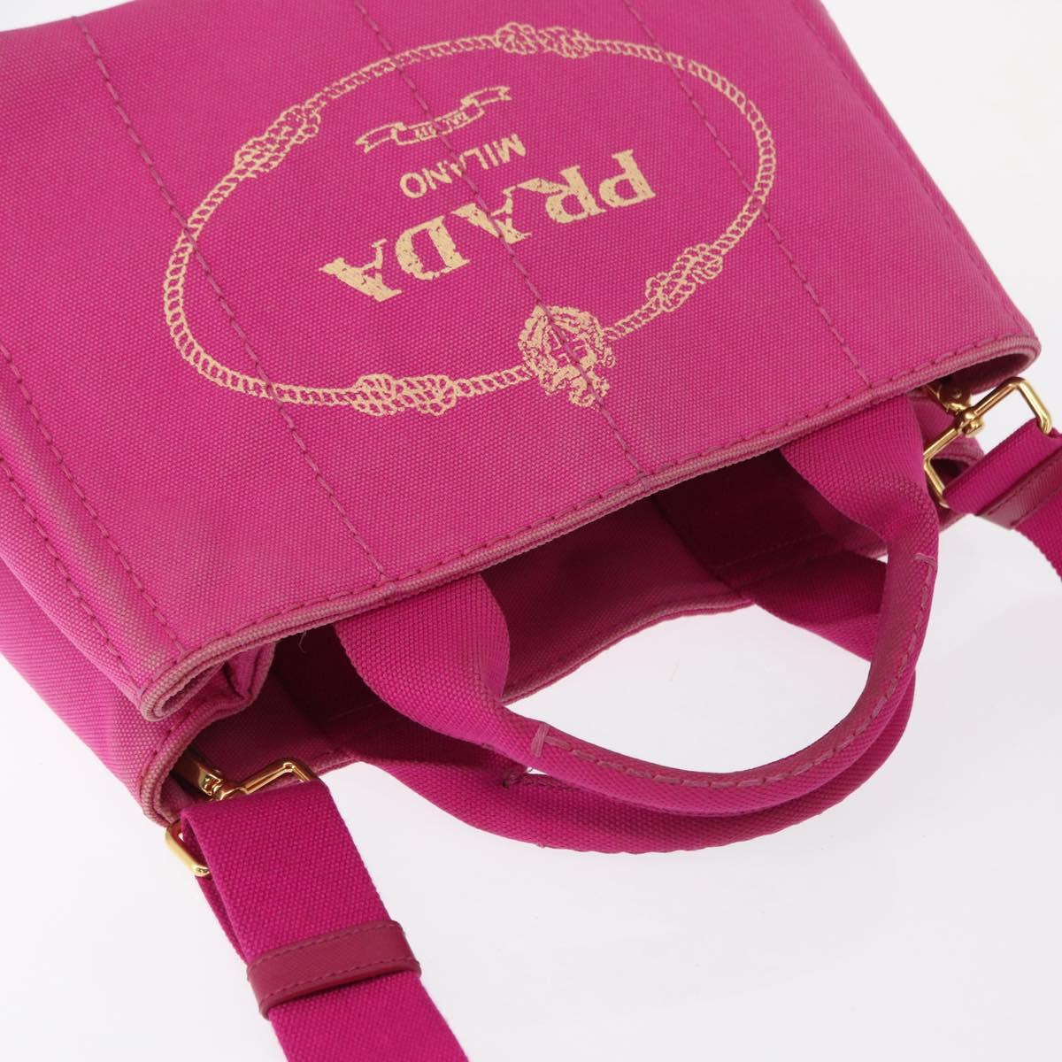 PRADA Canapa PM Hand Bag Canvas 2way Pink Gold Auth yk19785
