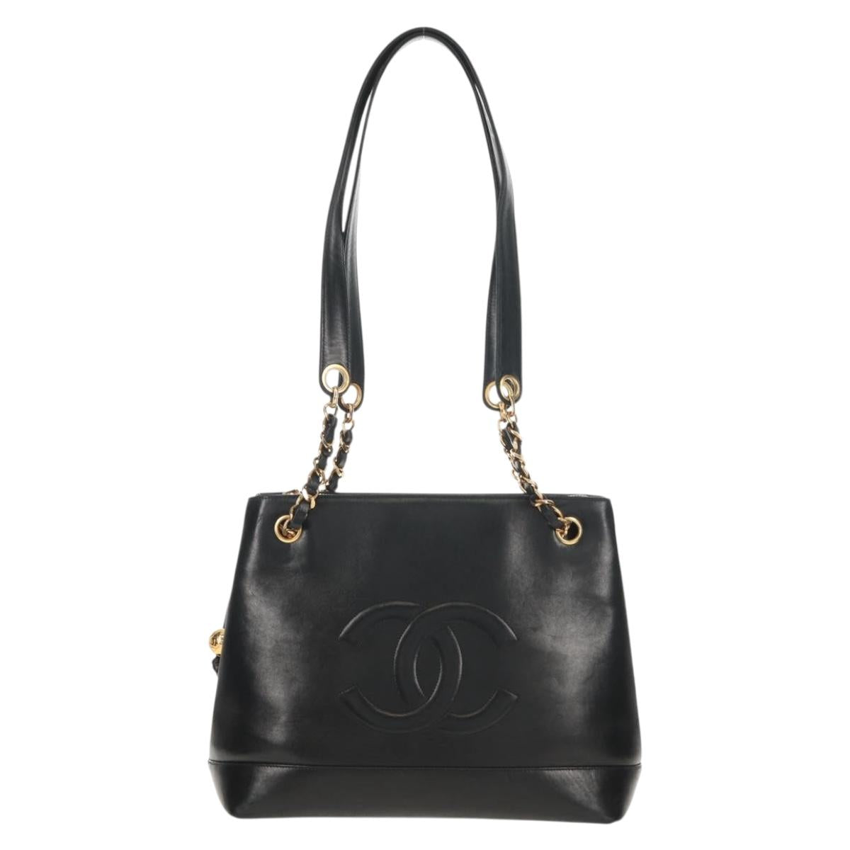 CHANEL COCO Mark Chain Shoulder Bag Lamb Skin Black Gold CC Auth yk19790V