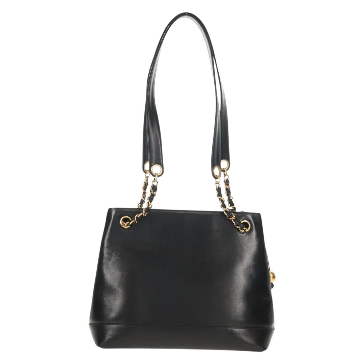 CHANEL COCO Mark Chain Shoulder Bag Lamb Skin Black Gold CC Auth yk19790V