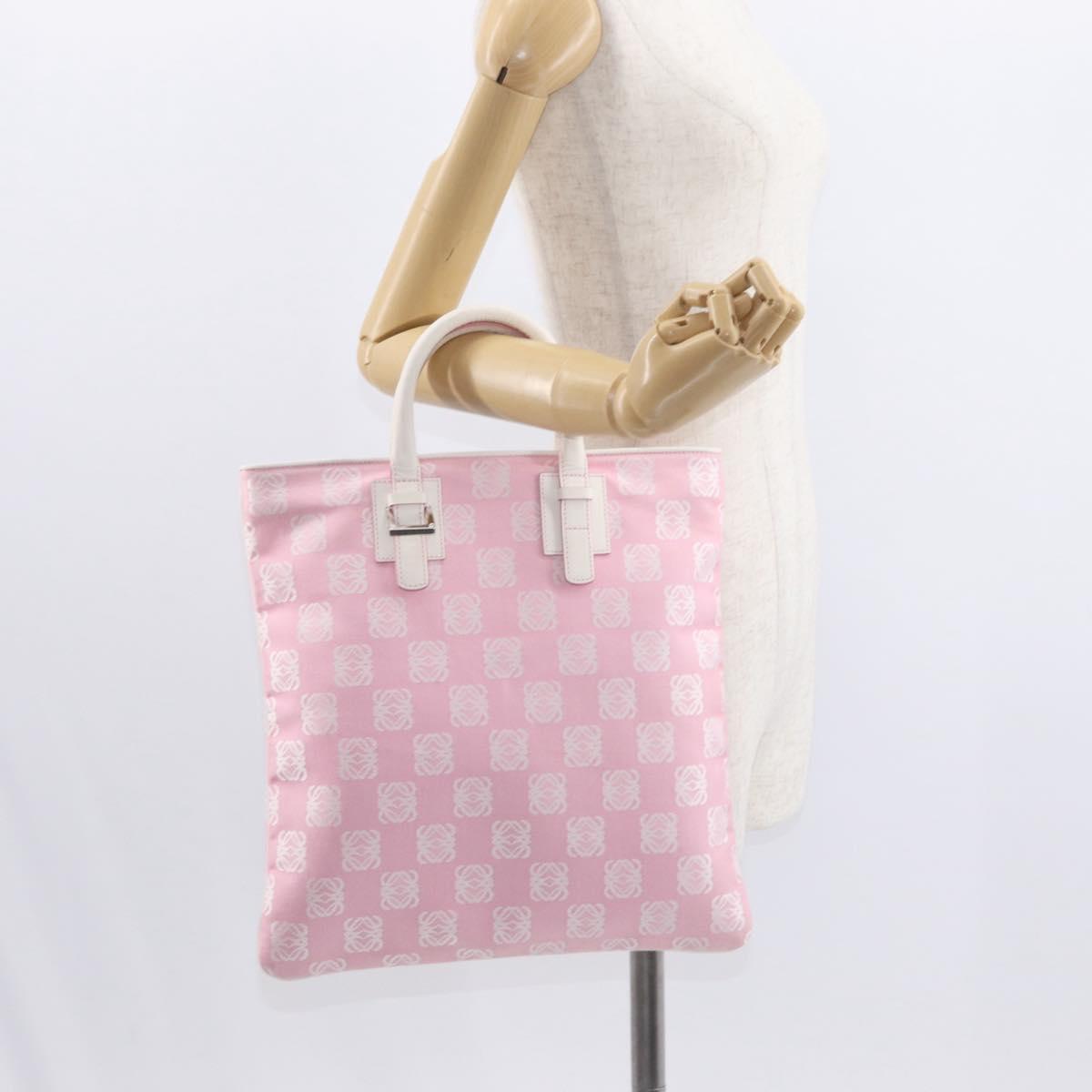 LOEWE Anagram Hand Bag Canvas Pink Silver Auth yk19791