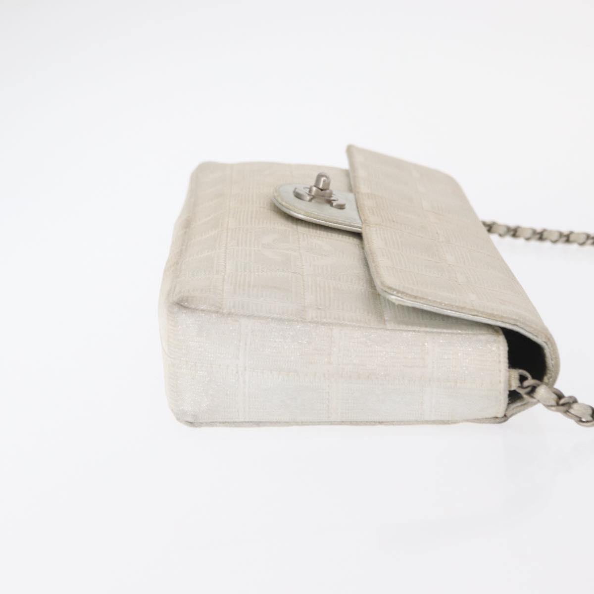 CHANEL Choco Bar New Travel Line Chain Bag Canvas Silver CC Auth yk19792