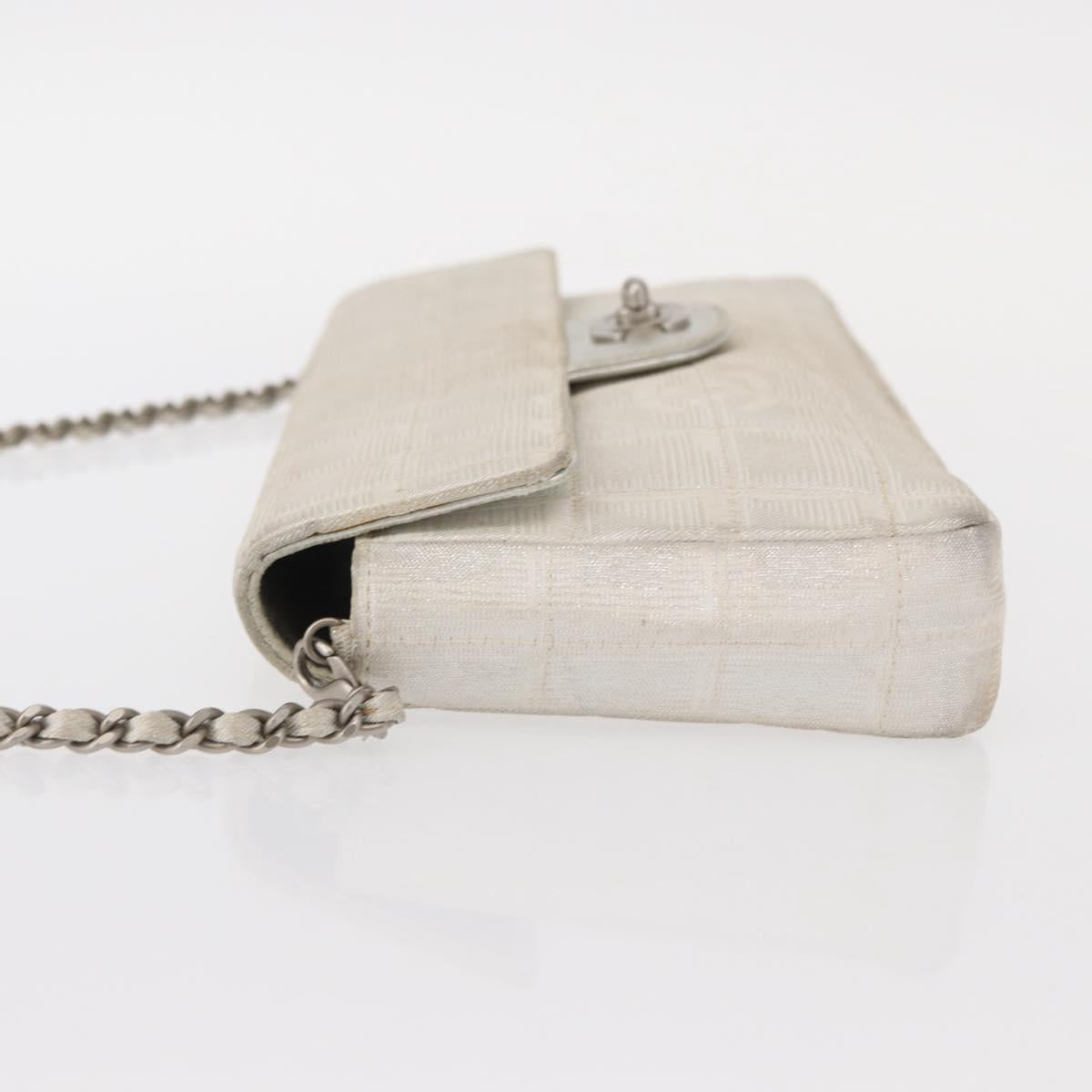 CHANEL Choco Bar New Travel Line Chain Bag Canvas Silver CC Auth yk19792