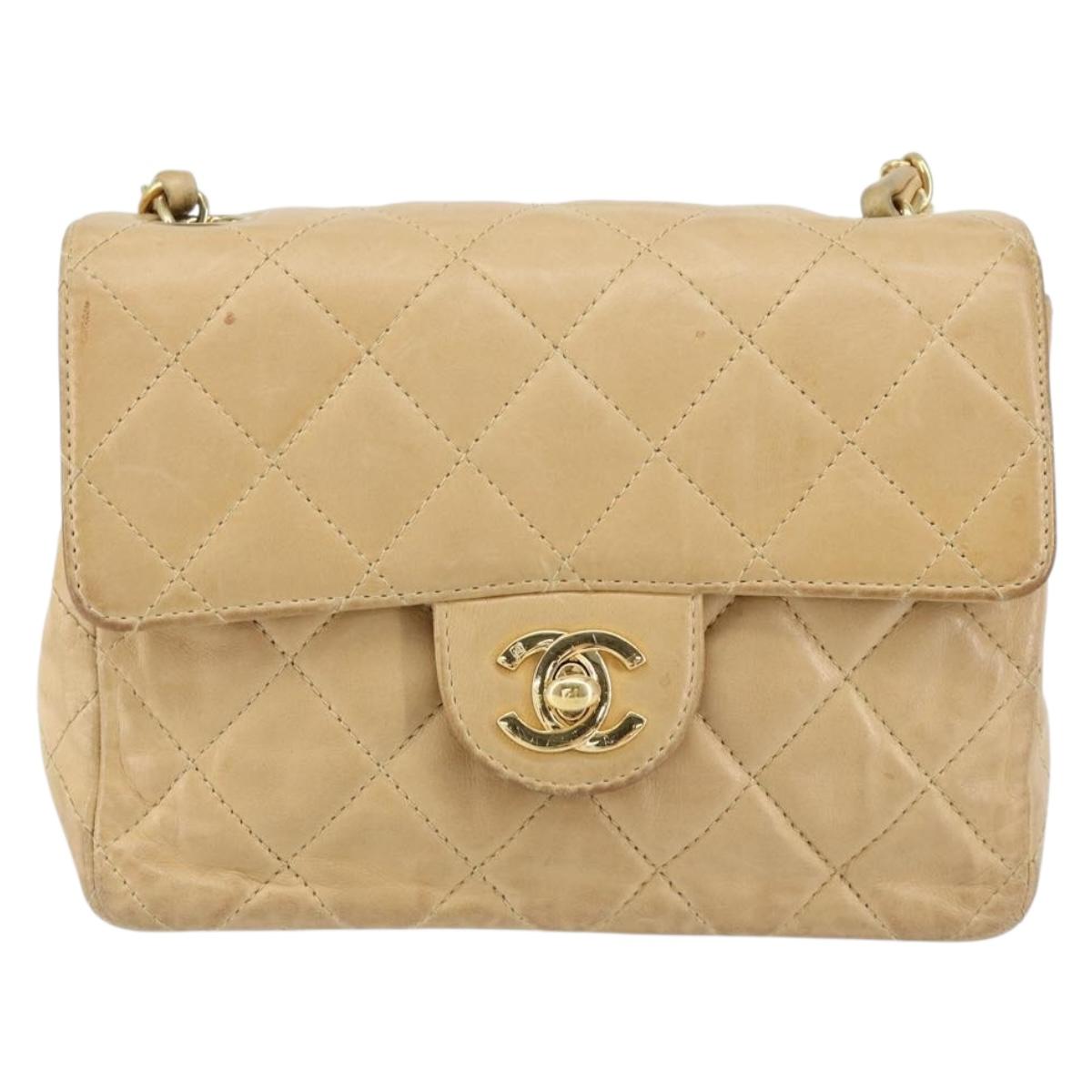 CHANEL Matelasse 17 Chain Shoulder Bag Lamb Skin Beige Gold CC Auth yk19793