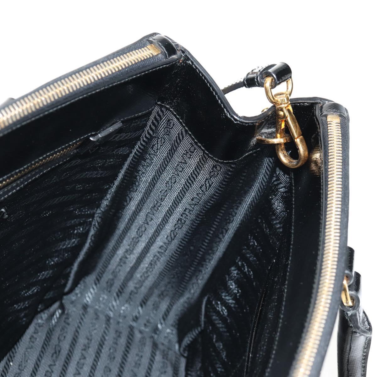 PRADA Galleria Hand Bag Safiano leather 2way Black Gold Auth yk19794V