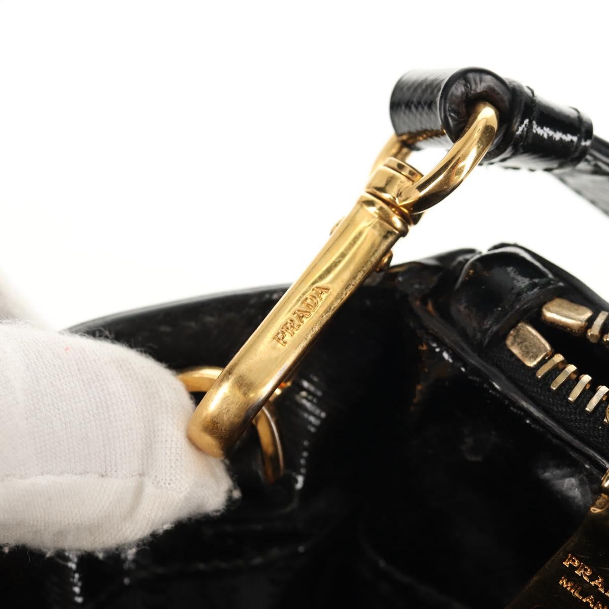 PRADA Galleria Hand Bag Safiano leather 2way Black Gold Auth yk19794V