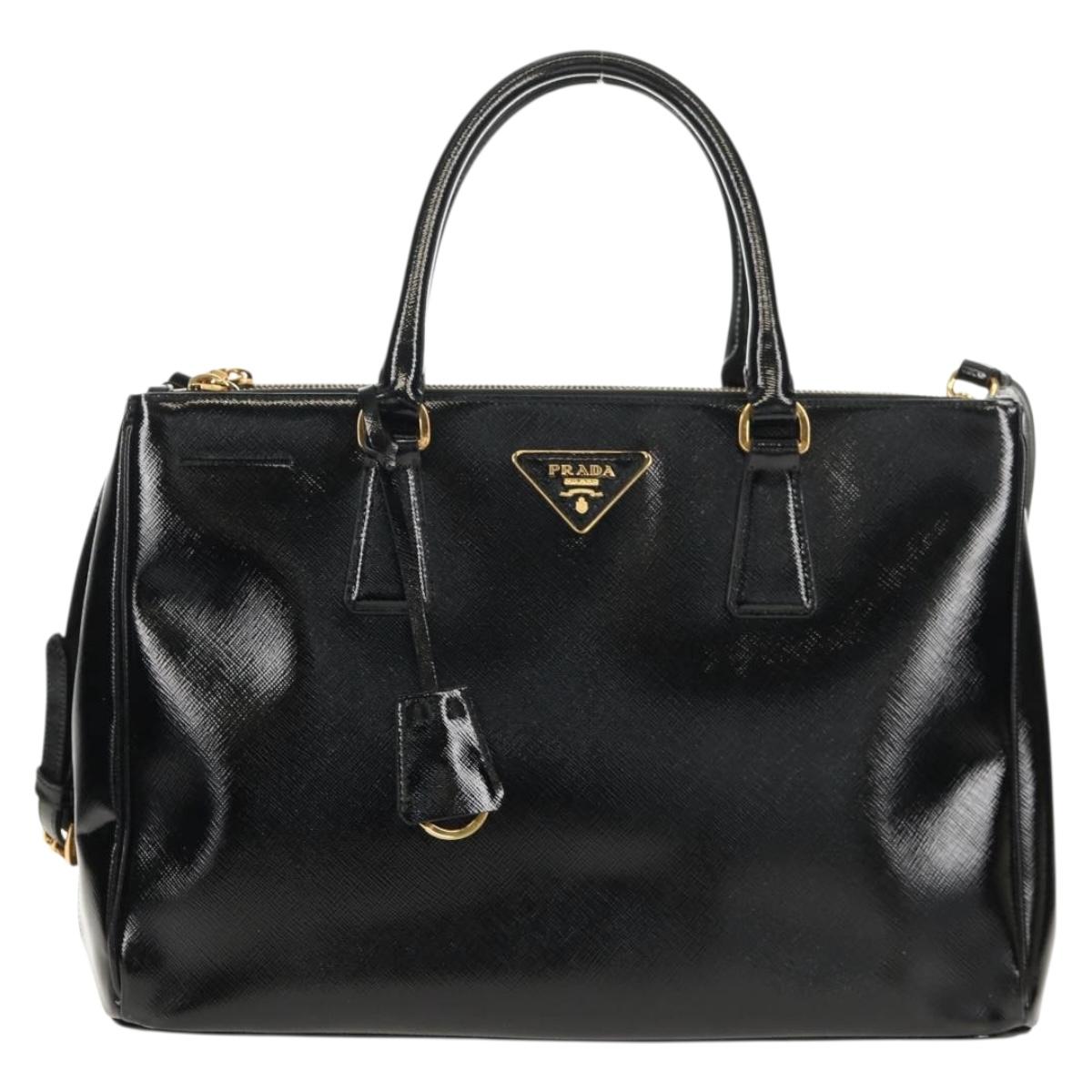 PRADA Galleria Hand Bag Safiano leather 2way Black Gold Auth yk19794V