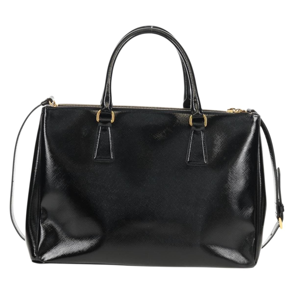 PRADA Galleria Hand Bag Safiano leather 2way Black Gold Auth yk19794V