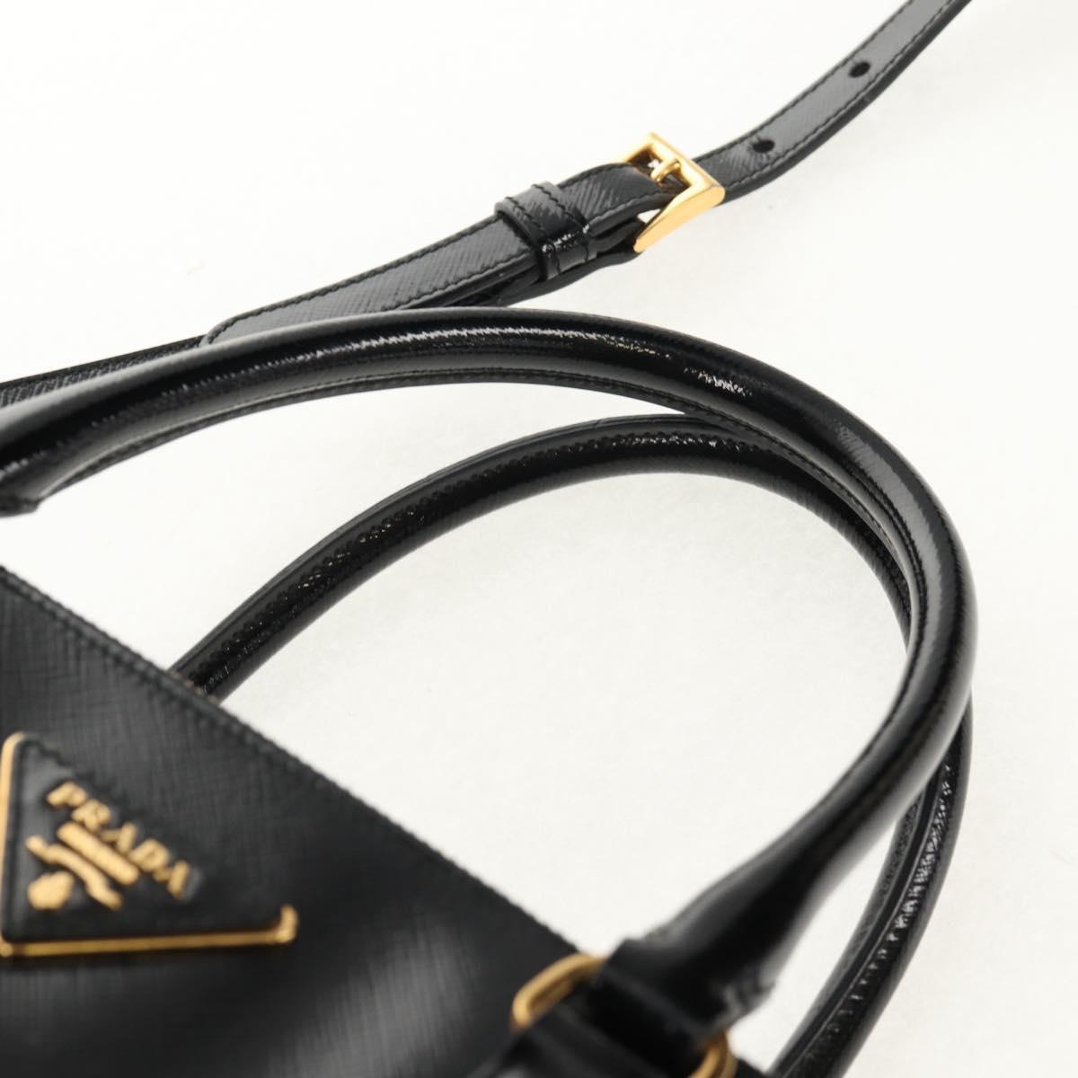 PRADA Galleria Hand Bag Safiano leather 2way Black Gold Auth yk19794V