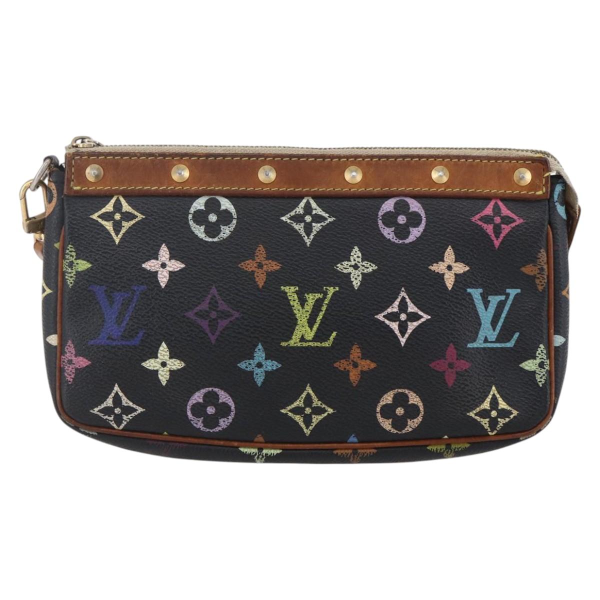 LOUIS VUITTON Multicolor Pochette Accessoires Pouch Black M92648 LV Auth yk19799