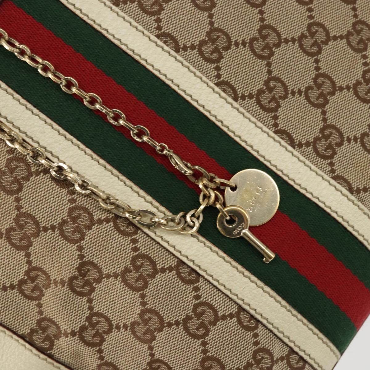 GUCCI GG Canvas Web Sherry Line Hand Bag Beige Gold 145997 Auth yk19807