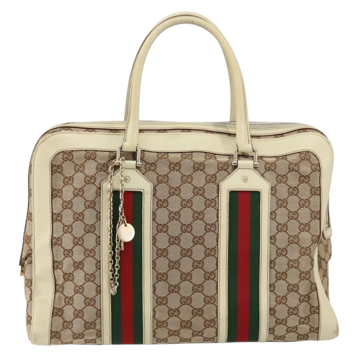 GUCCI GG Canvas Web Sherry Line Hand Bag Beige Gold 145997 Auth yk19807