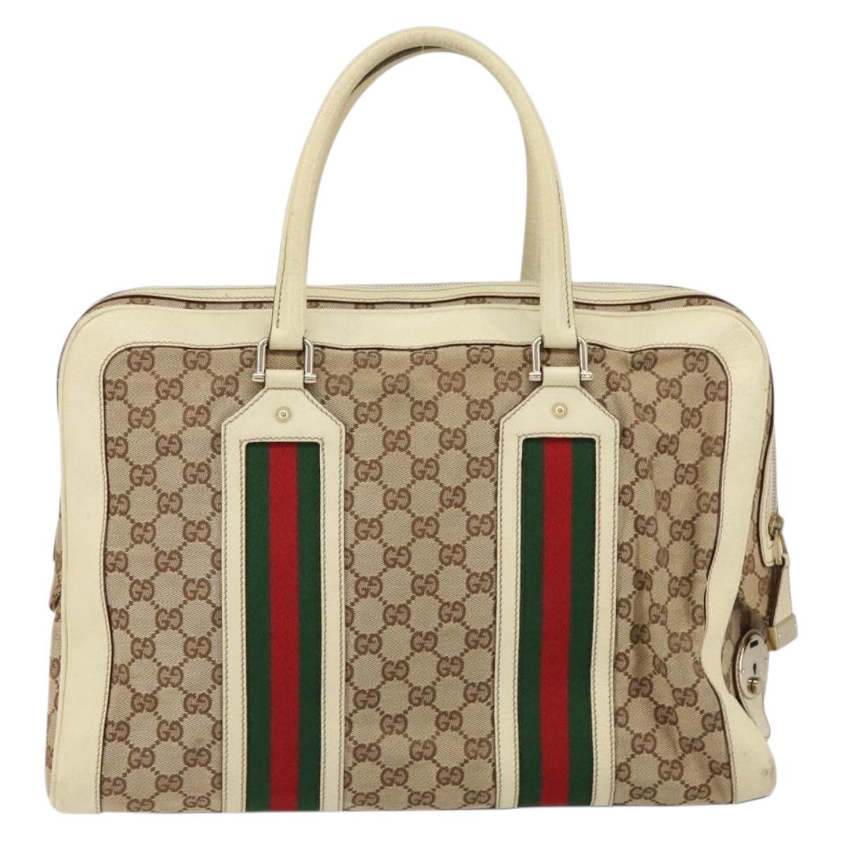 GUCCI GG Canvas Web Sherry Line Hand Bag Beige Gold 145997 Auth yk19807