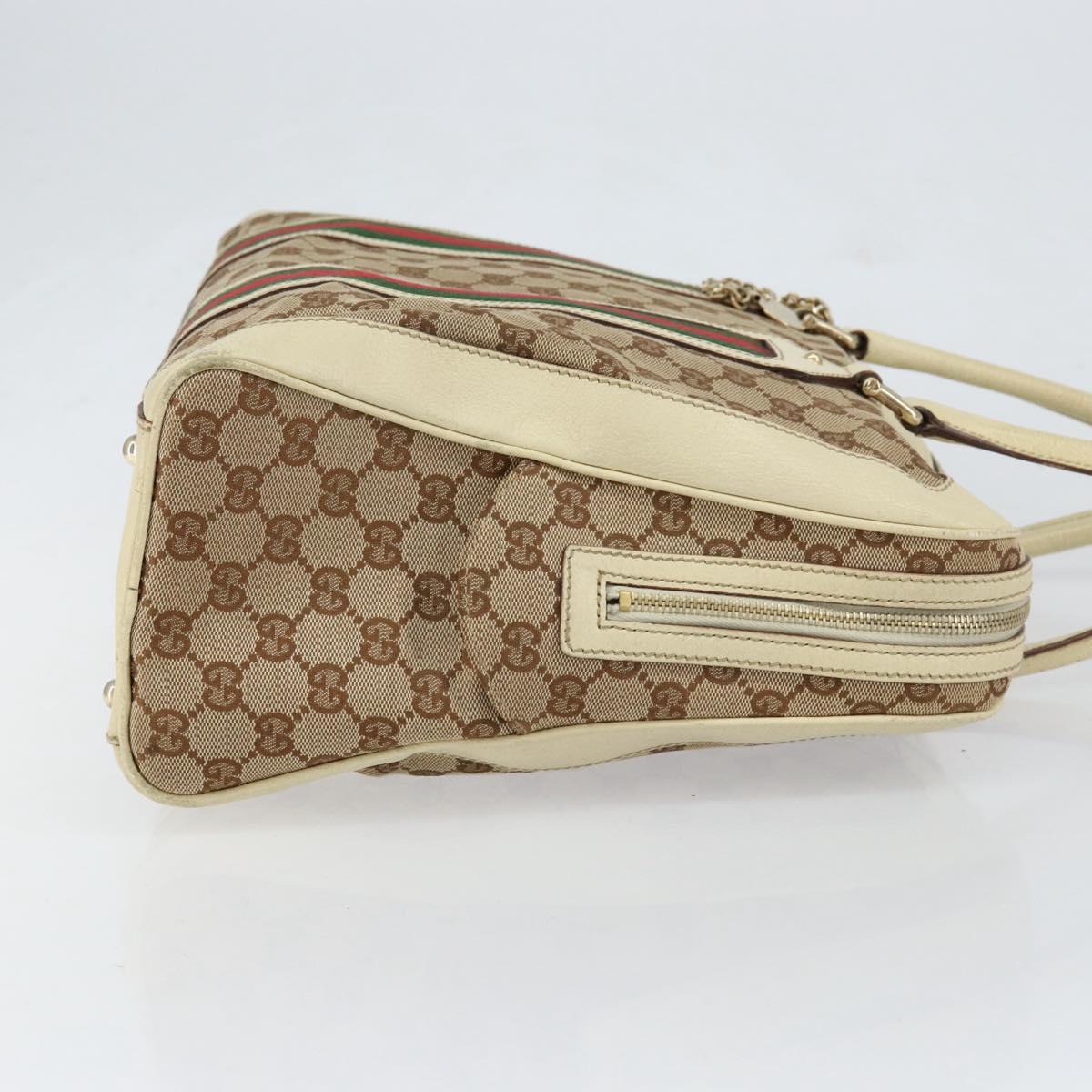 GUCCI GG Canvas Web Sherry Line Hand Bag Beige Gold 145997 Auth yk19807
