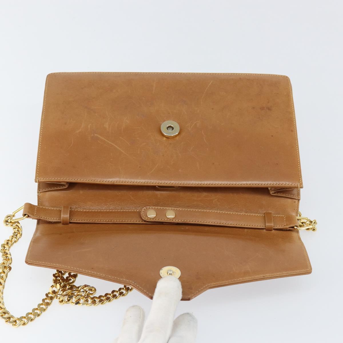 GUCCI Chain Shoulder Bag Leather Beige Gold Auth yk19810