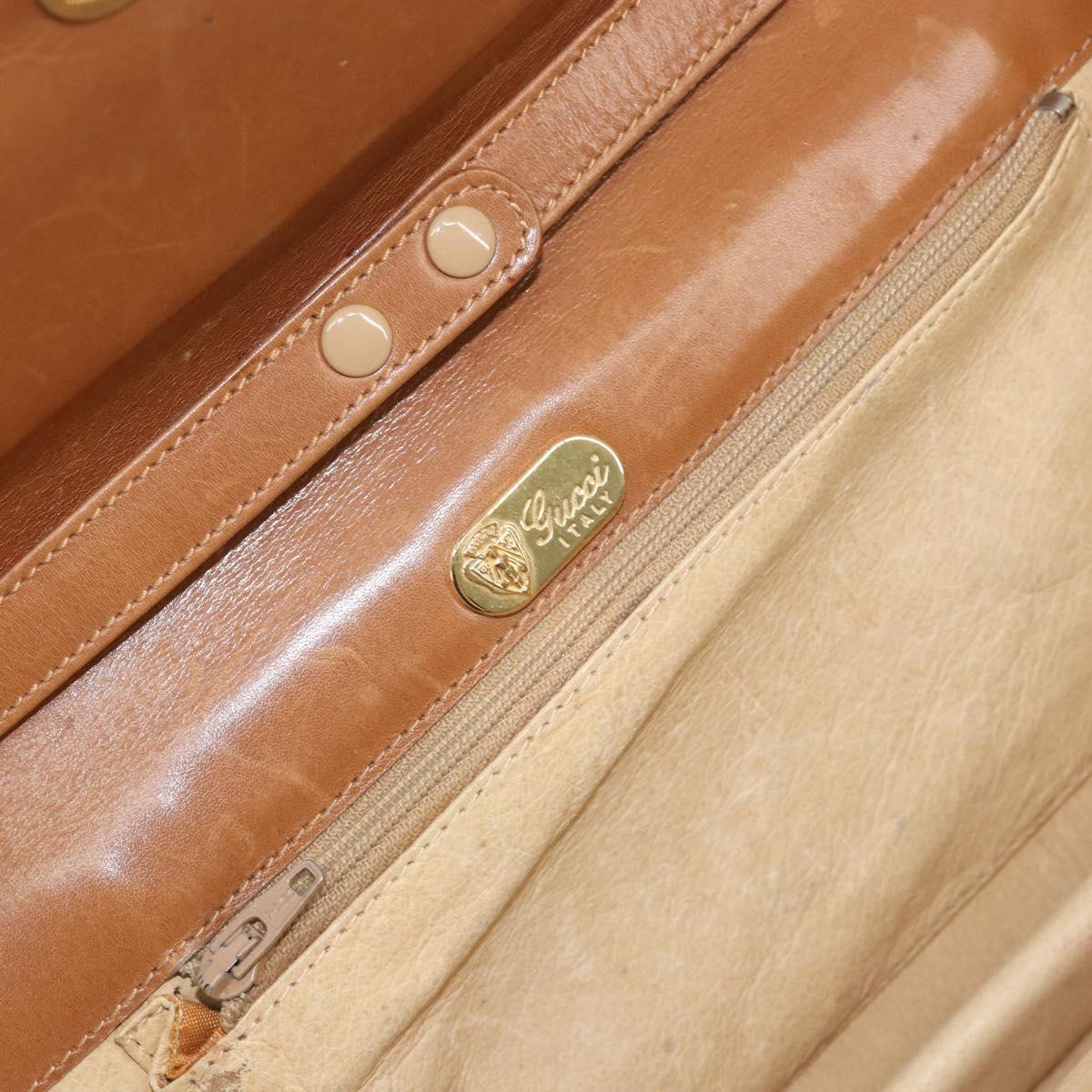 GUCCI Chain Shoulder Bag Leather Beige Gold Auth yk19810