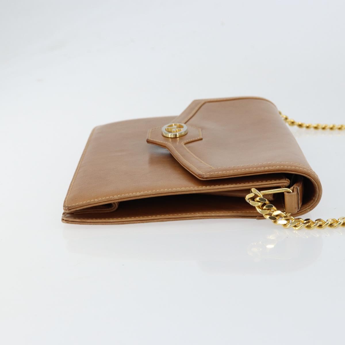 GUCCI Chain Shoulder Bag Leather Beige Gold Auth yk19810