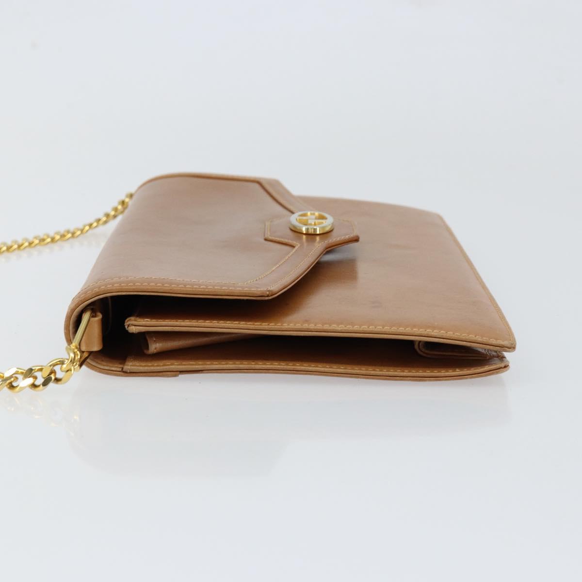 GUCCI Chain Shoulder Bag Leather Beige Gold Auth yk19810