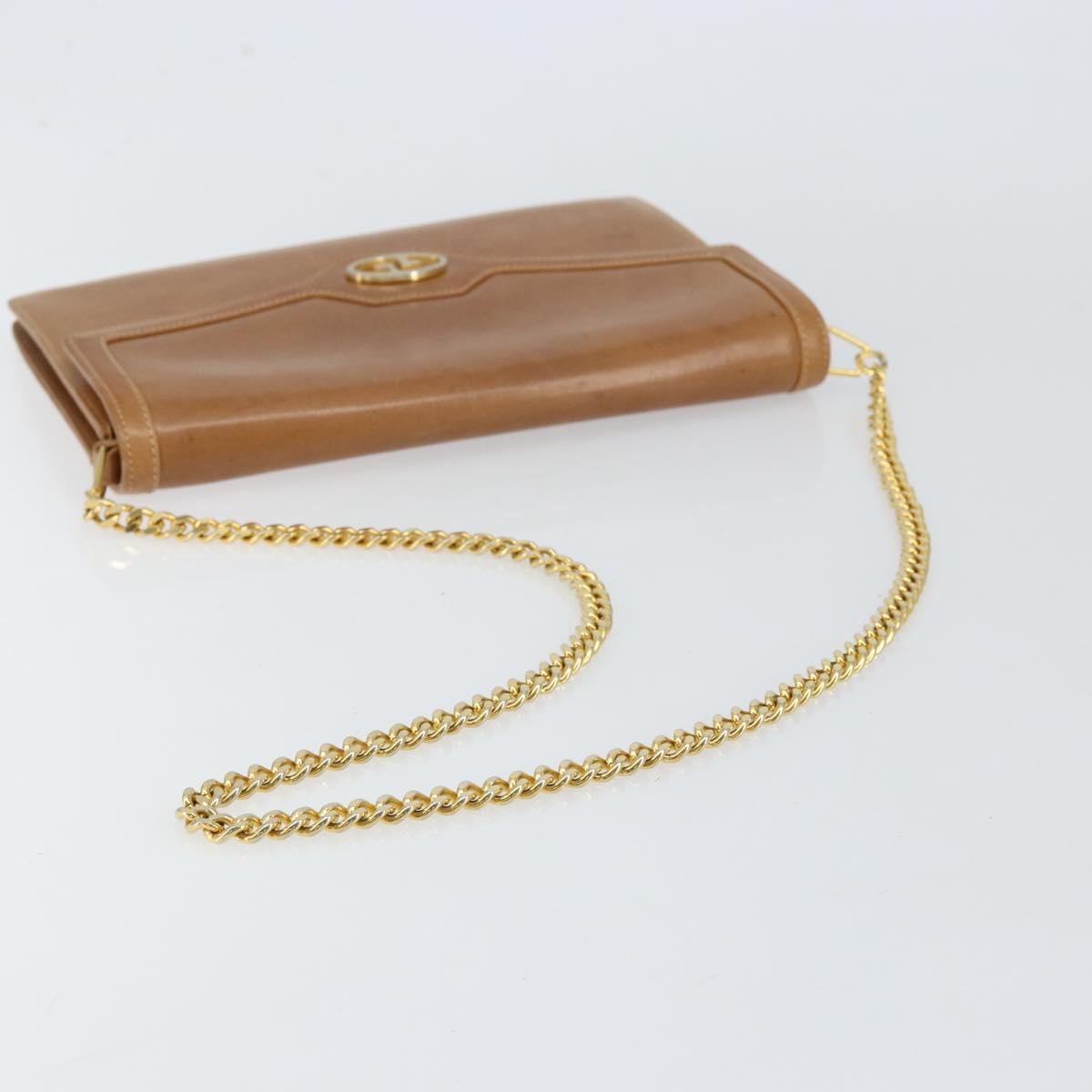 GUCCI Chain Shoulder Bag Leather Beige Gold Auth yk19810