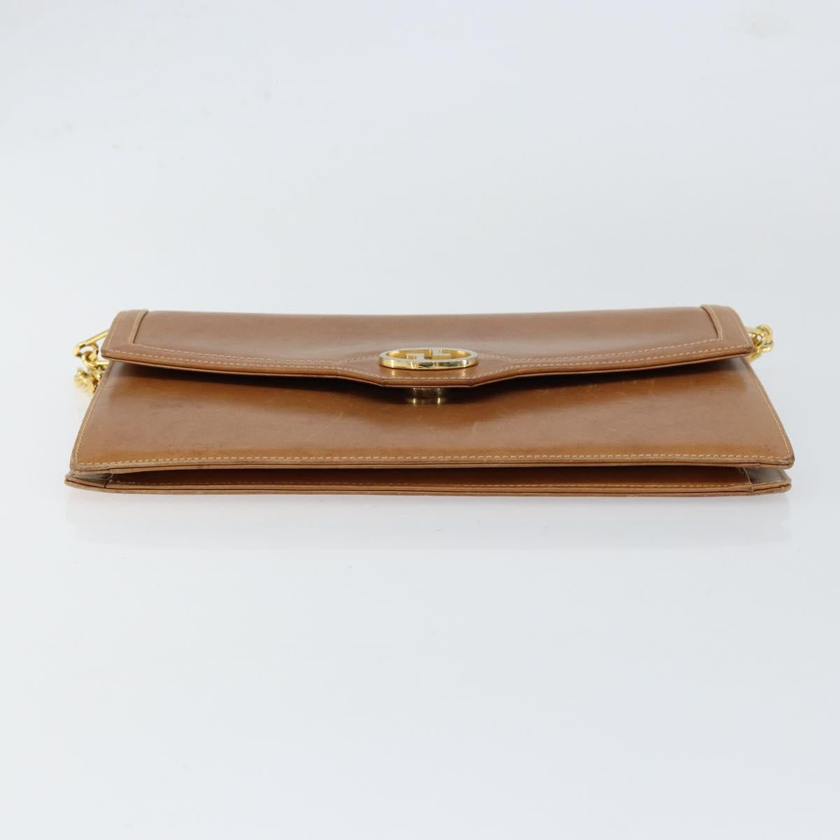 GUCCI Chain Shoulder Bag Leather Beige Gold Auth yk19810