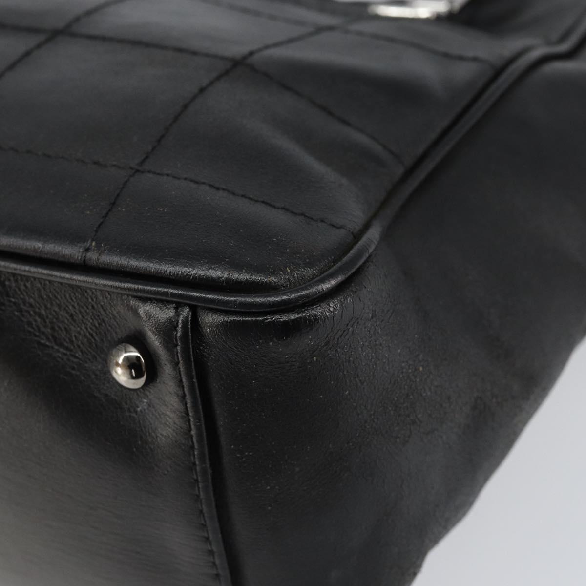 CHANEL Choco Bar Hand Bag Leather Black Silver CC Auth yk19815