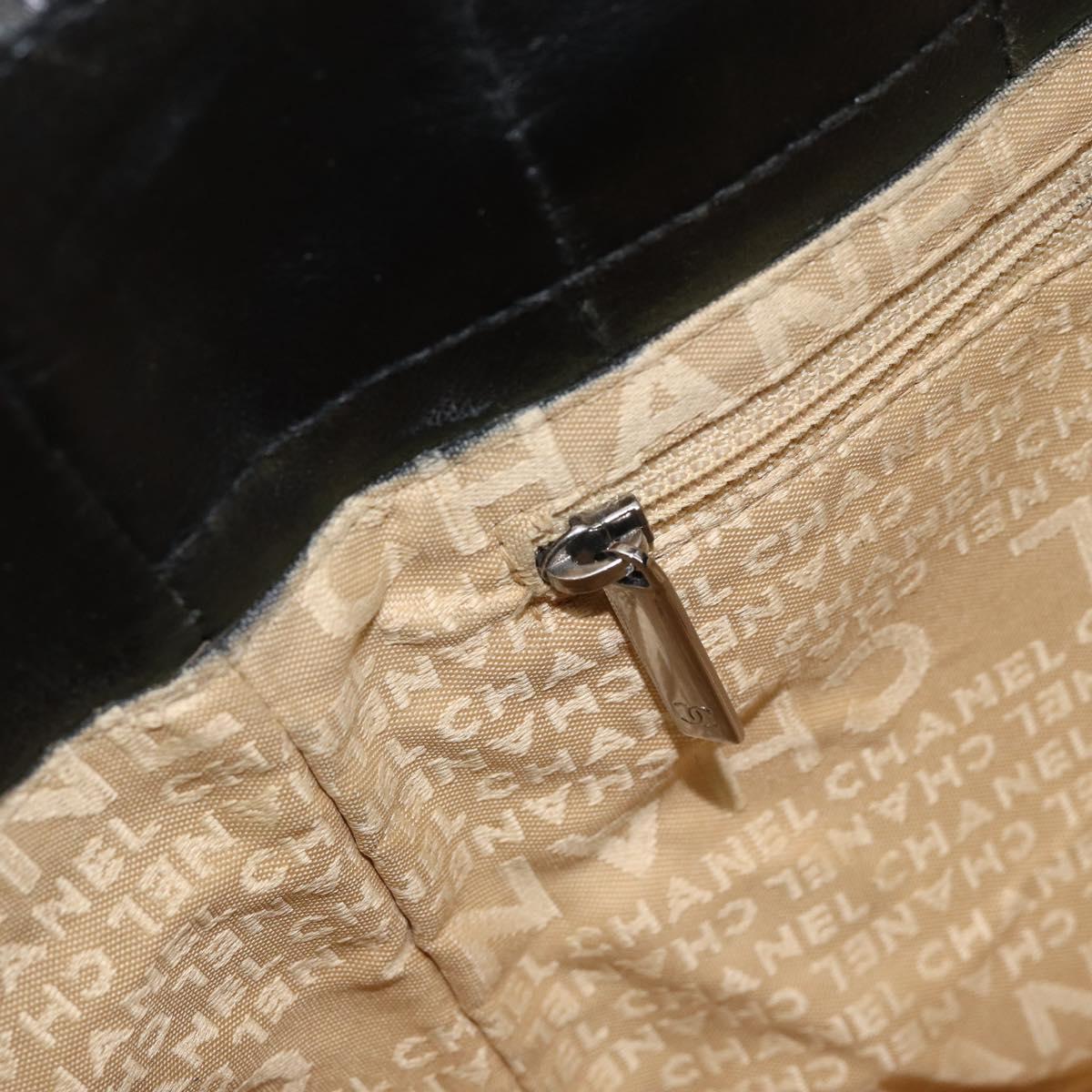 CHANEL Choco Bar Hand Bag Leather Black Silver CC Auth yk19815