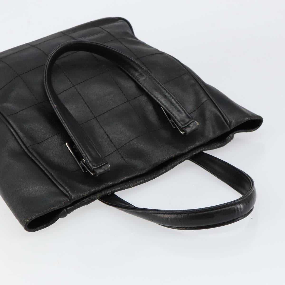 CHANEL Choco Bar Hand Bag Leather Black Silver CC Auth yk19815