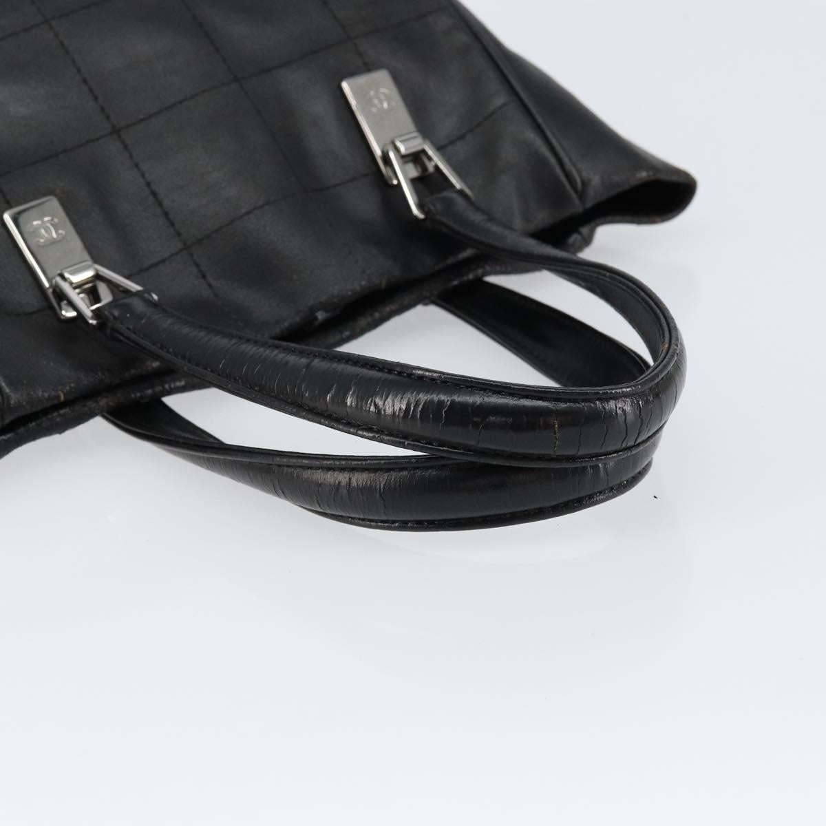 CHANEL Choco Bar Hand Bag Leather Black Silver CC Auth yk19815