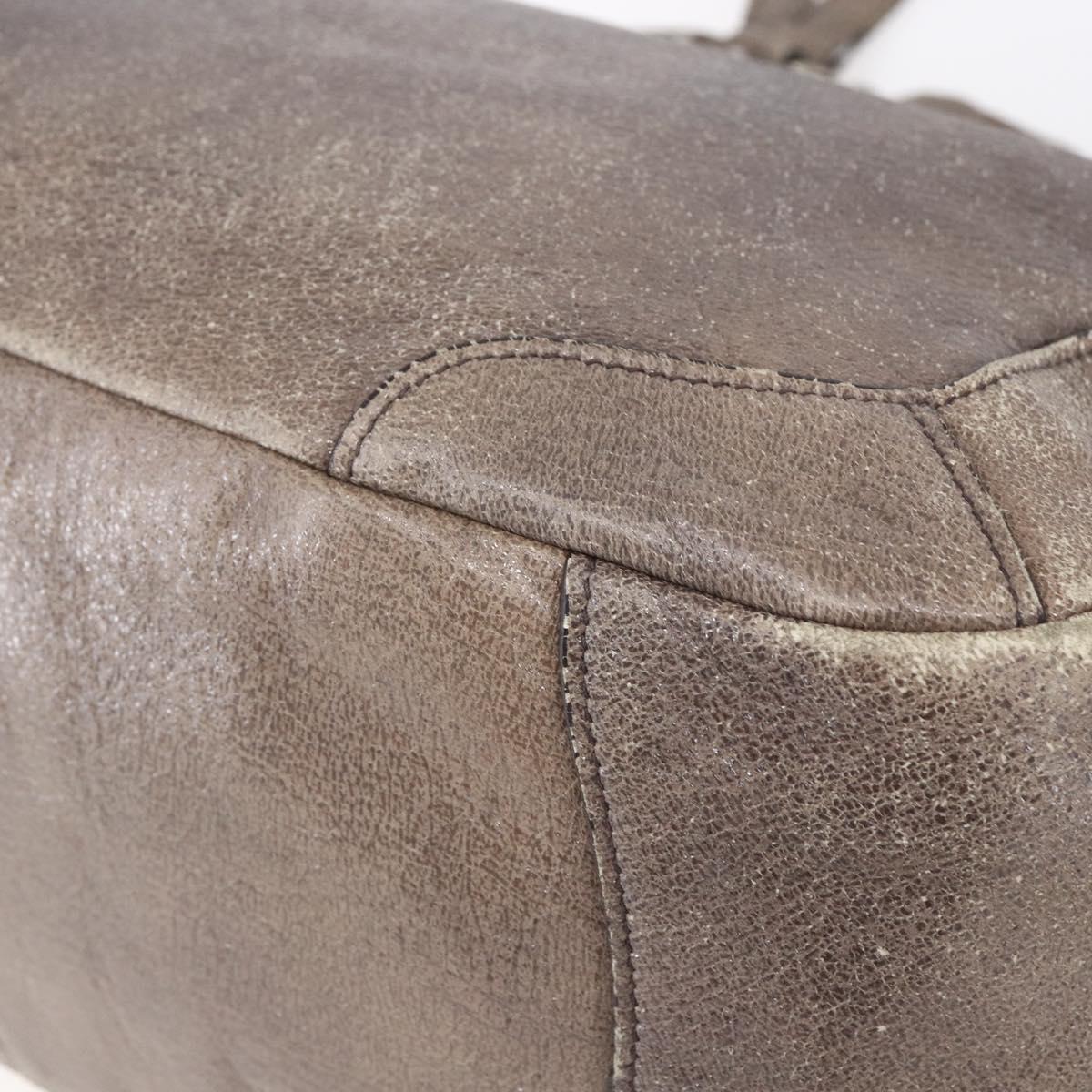 PRADA Tote Bag Leather Beige Silver Auth yk19816