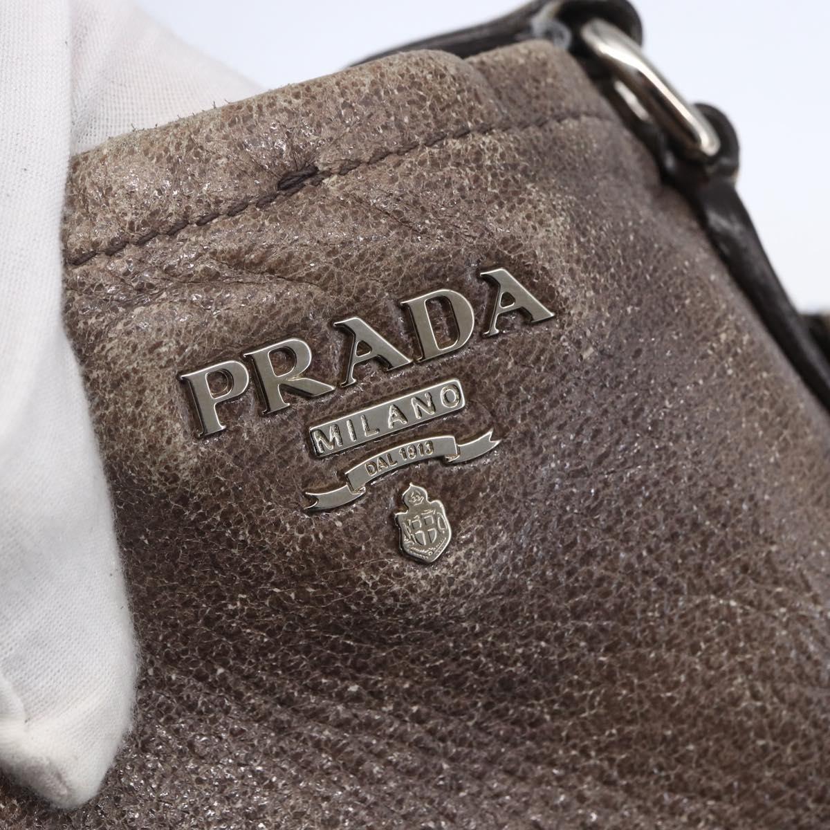 PRADA Tote Bag Leather Beige Silver Auth yk19816