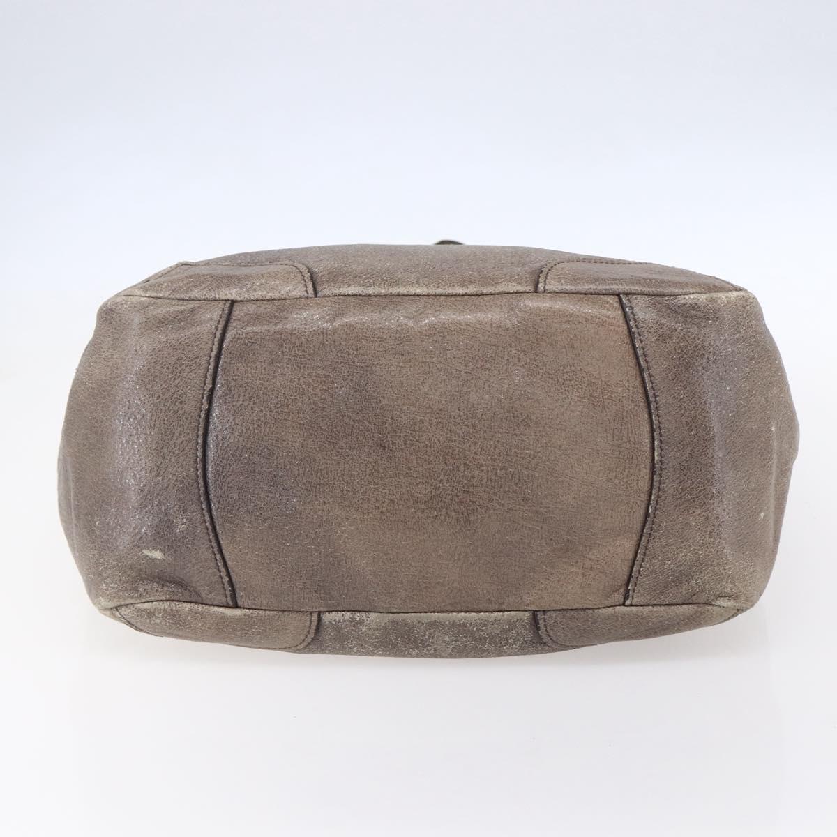 PRADA Tote Bag Leather Beige Silver Auth yk19816