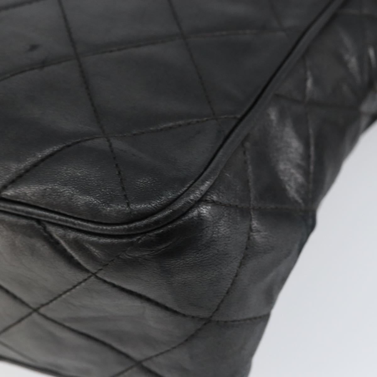 CHANEL Matelasse Shoulder Bag Lamb Skin Black Gold CC Auth yk19820